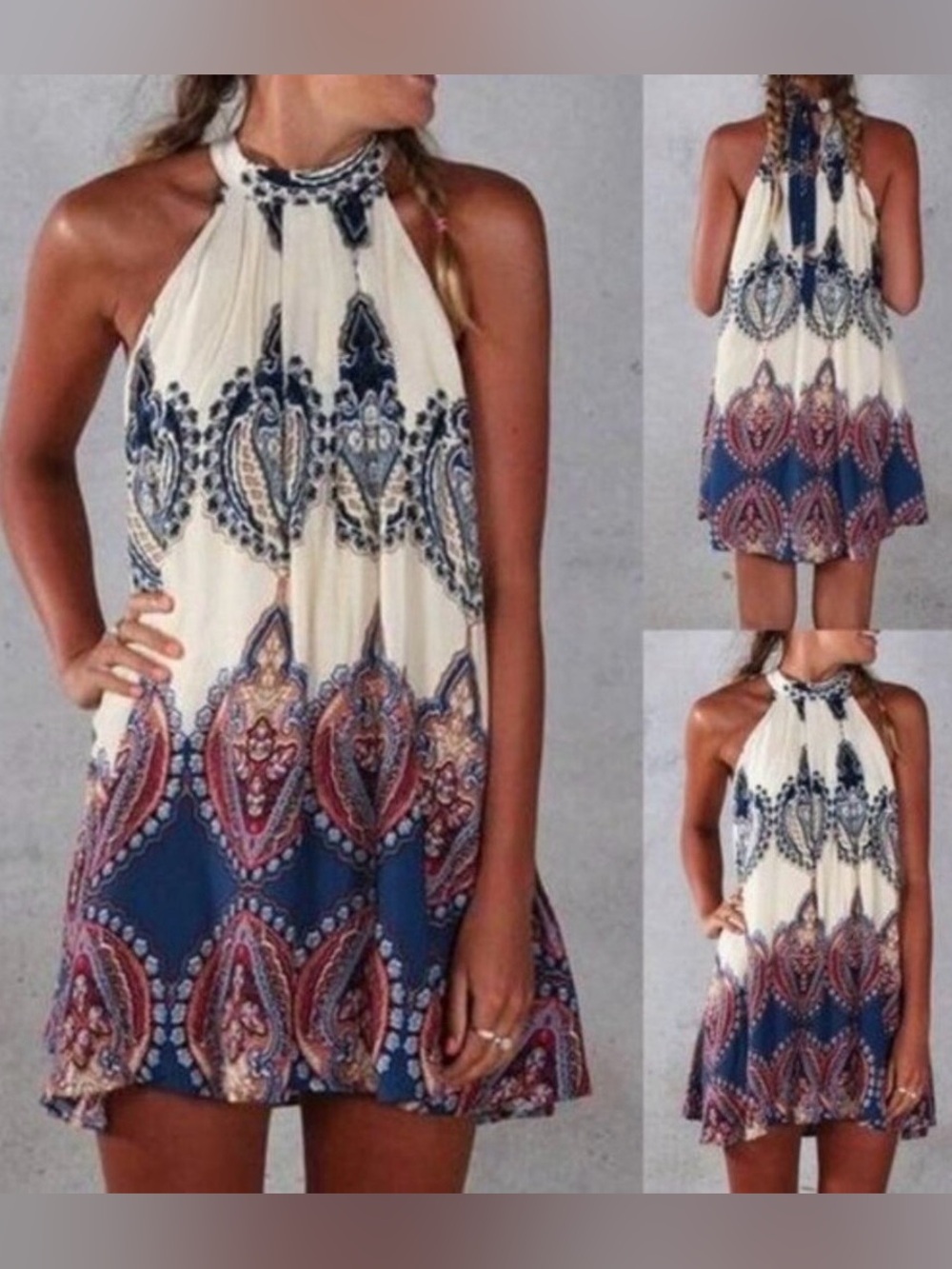 NWT Bohemian Halter Trapeze Mini Dress by Leo Rossi • Size Medium